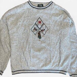 Vintage Golf Sweater Mens Large Gray Cable Knit 90s Grandpa Sweater Preppy